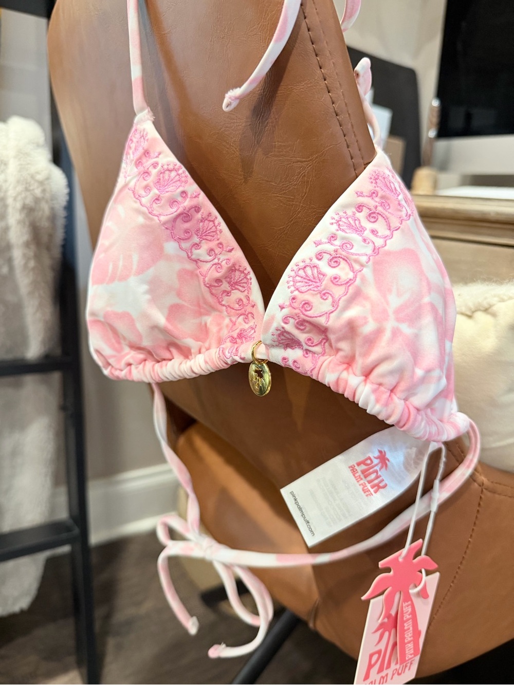 Pink Palm Puff NWT XS Bikini Top in Paradise Pink